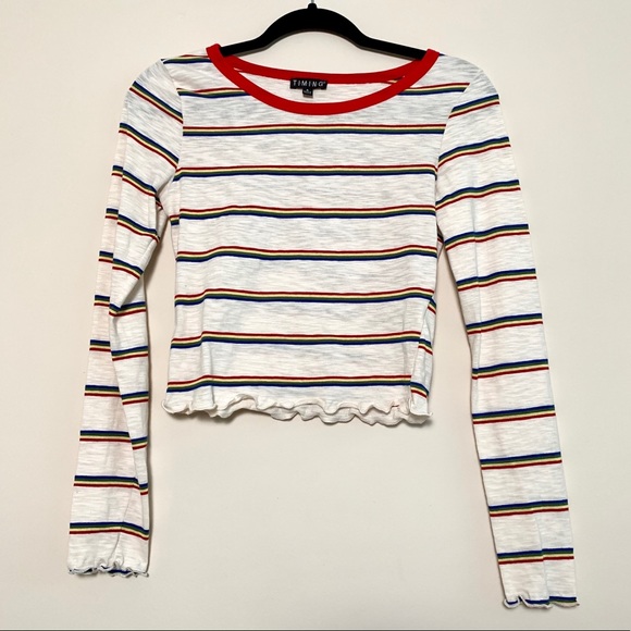 Timing Tops - NWOT TIMING Rainbow Stripe Crop Long Sleeve Blouse